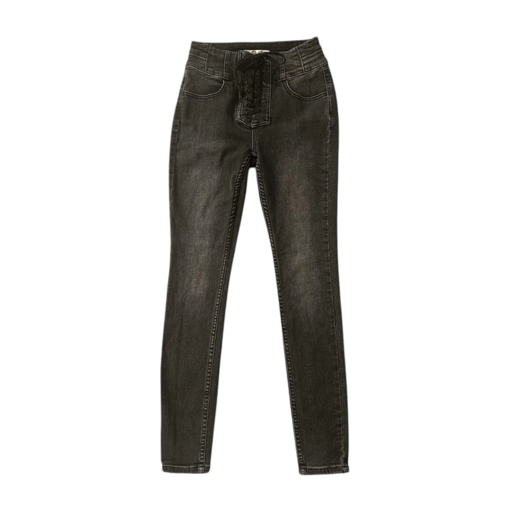 We The Free Free People Women’s CRVY Black Lace Up Pull on Skinny Jeans Size 24